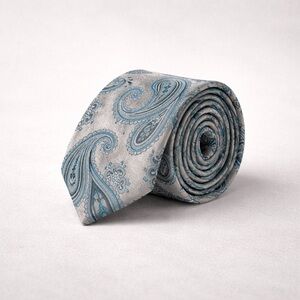Zanetti Silk Paisley Tie Blue Silver Made in Italy Designer Necktie